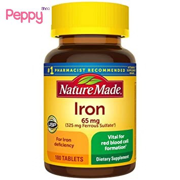 ภาพหน้าปกสินค้าNature Made Iron 65 mg 180 Tablets วิตามินเสริมธาตุเหล็ก 65 มิลลิกรัม (180 เม็ด)