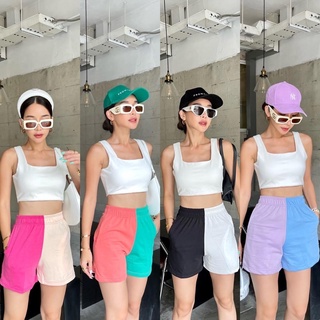 Elsa two-tone hot pants (290฿ฟรีส่ง) กางเกงขาสั้นสไตล์ Sporty วอร์มสั้นดีเทลแต่งสลับสีทูโทนคู่สีคิ้วมาก 💕