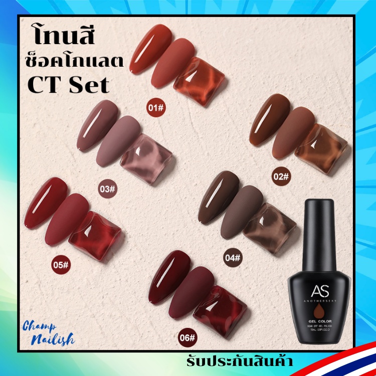 สีเจล-สีทาเล็บ-โทนสีช็อคโกแลต-ct-set-สีเจล-แบรนด์-as-15ml-ยาทาเล็บเจล-สต๊อคพร้อมส่ง