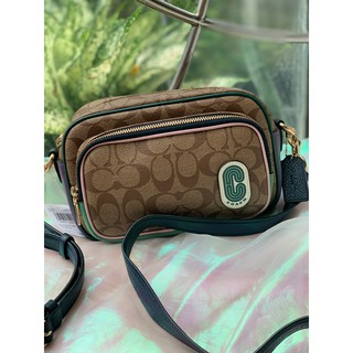 💚แท้💯 พร้อมส่ง💚 กระเป๋าสะพายข้าง COACH 91009 COURT CROSSBODY IN SIGNATURE NYLON (IME7V) สี : IM/KHAKI MULTI