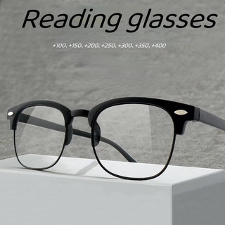 ใหม่ แว่นตาอ่านหนังสือ แบบครึ่งกรอบ สีดํา สไตล์นักธุรกิจ แฟชั่นสําหรับผู้ชาย และผู้หญิง