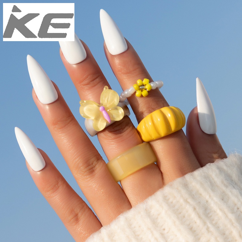 jewelry-yellow-butterfly-resin-ring-set-flower-beaded-ring-four-piece-set-for-girls-for-women