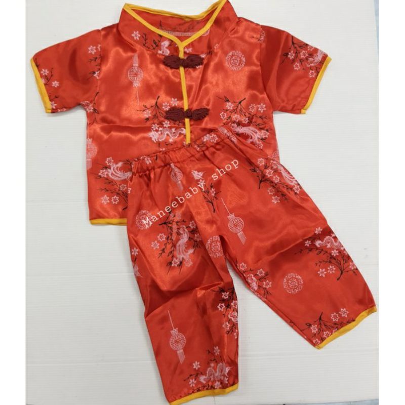 ภาพหน้าปกสินค้าชุดตรุษจีน (เสื้อ+กางเกงขายาว) (0-1ขวบ)ผ้ามันลายพิมพ์จีน ใส่ได้ทั้ง ด.ช เเละ ด.ญ ใส่เฮงๆต้อนรับตรุษจีน พร้อมส่ง