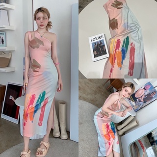 HUSTLE DRESS | เดรสตัวยาว ผ้ามีดีเทล พิมพ์ลายสีสัน น่ารักมาก หนา นุ่ม ใส่สบาย