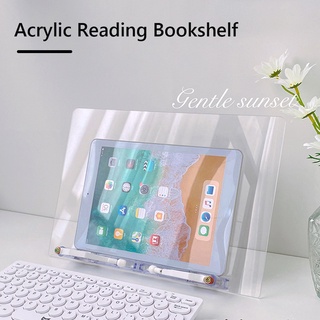 Transparent Acrylic Reading Bookshelf for iPad Tablet PC Holder 180 Degree Adjustable Bracket Desktop Book Support Rack