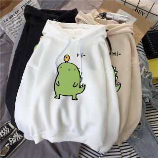 ⚡11.11⚡ 💥ADOLPH💥จัดส่งฟรี💥  เสื้อกันหนาวมีฮู้ดฤดูใบไม้ร่วงและฤดูหนาวบวกกำมะหยี่ขนาดหลวมชายและหญิงคู่เสื้อนักเรียนสัตว์ประหลาดตัวน้อย bfins