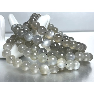 สร้อยข้อมือ หินมูนสโตน เกรด AAA สีเงินธรรมชาติ สีเทา 8-10 มม. (A164)