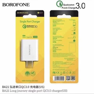 หัวชาร์จ Borofone BA21 ของแท้ 100% Qualcomm Quick Charge 3.0 ปลั๊ก 18W คุณภาพเหมือนแบรนด์ Hoco