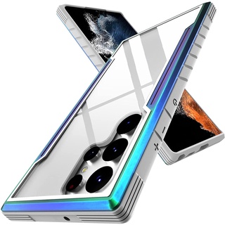 เคสโทรศัพท์มือถือ TPU PC ใส กันกระแทก กรอบอลูมิเนียมอโนไดซ์ ทนทาน สําหรับ Samsung Galaxy S22 Ultra Case S22 Plus