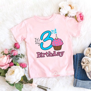 เสื้อคู่ - สาวสีชมพู Tshirt หมายเลข 2-9 คัพเค้กพิมพ์กราฟิก Tees เด็กเด็กของขวัญวันเกิดเสื้อยืดด้านบ