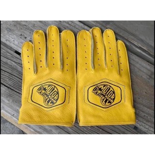Vintage Motorcycle Gloves ถุงมือขับมอไซค์หนังกวางแท้  สีเหลือง ใหม่ มือหนึ่ง มี 3 ไซค์ M/L/XL