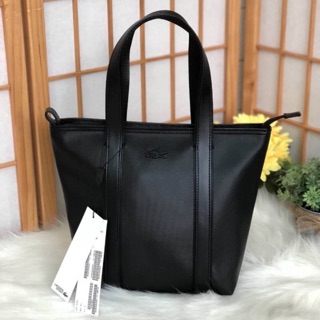 Lacoste Womens Classic Monochrome Zip Tote Bag ไซส์ S สีดำ (outlet)