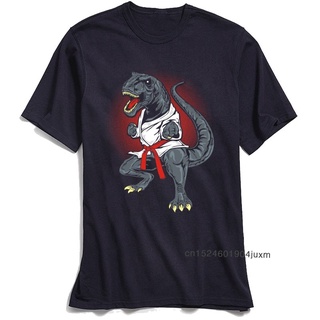 เสื้อยืดแขนสั้น ผ้าฝ้าย พิมพ์ลายไดโนเสาร์ Karate T-rex 3 มิติ สีดํา สําหรับผู้ชายสามารถปรับแต่งได้