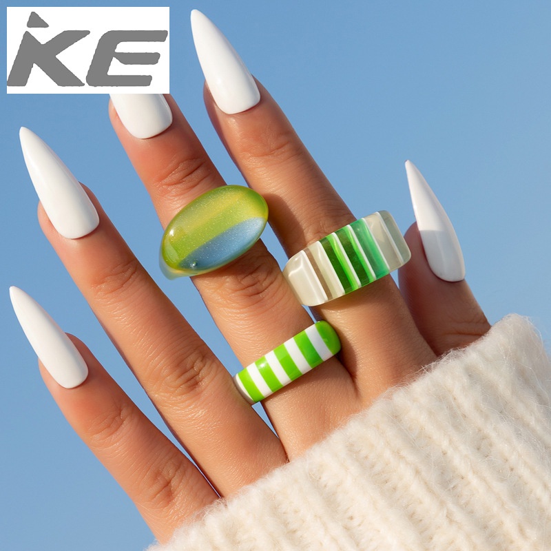 jewelry-green-striped-resin-ring-set-colorblock-striped-ring-three-piece-set-for-girls-for-wom