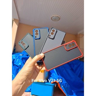 เคสกันกระแทก ลายเคฟล่าขอบสี วีโว่ วี21 (5จี) หน้าจอ 6.44 นิ้ว Color shockproof case for Vivo V21 (5G)