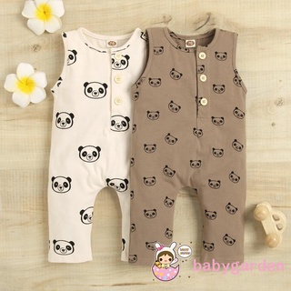 BABYGARDEN-0-24months Baby Boy Sleeveless Romper, Panda Printed Button Round Neck Overalls, Casual Simple Jumpsuit