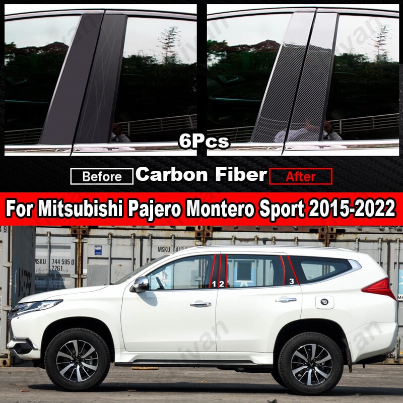 ขอบเสาประตูหน้าต่างรถยนต์-คาร์บอนไฟเบอร์-สีดํา-สําหรับ-mitsubishi-pajero-montero-sport-2015-2022-6-ชิ้น