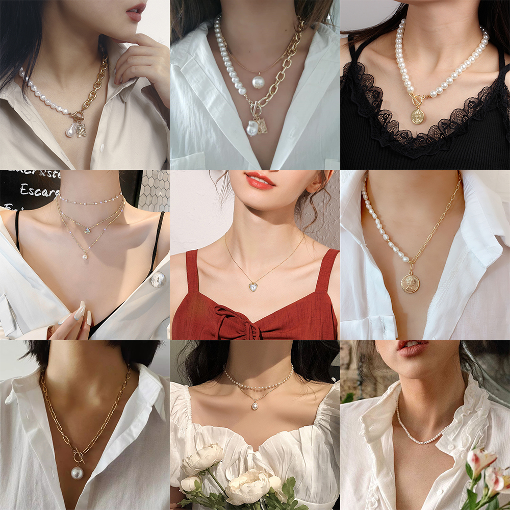 ภาพหน้าปกสินค้าFashion Korean Female Pearl Necklace Personalized Heart Chain Lock Pendant Jewelry Accessories จากร้าน vviipp.th บน Shopee