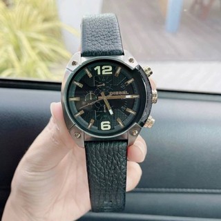 (ผ่อน0%) นาฬิกาชาย Diesel DZ4375 Overflow Chronograph Black Dial Black Leather Mens Watch  สายหนังสีดำ หน้าปัดโครโนกราฟ