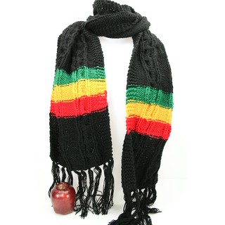 สินค้าราสต้า Scarf Black with Green Yellow Red Stripes ผ้าพันคอไหมพรมสีดำสไตล์ RASTA-REGGAE ขนาดยาว 60 นิ้ว