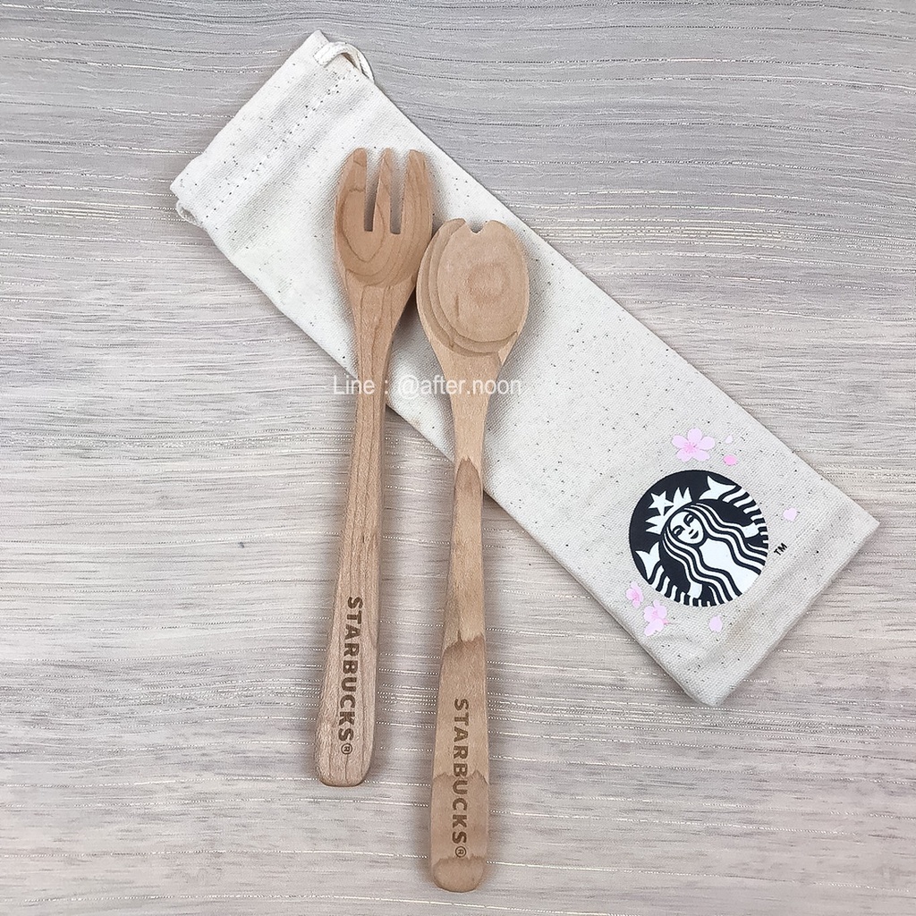 พร้อมส่ง-เชตช้อนส้อมไม้-starbucks-แท้