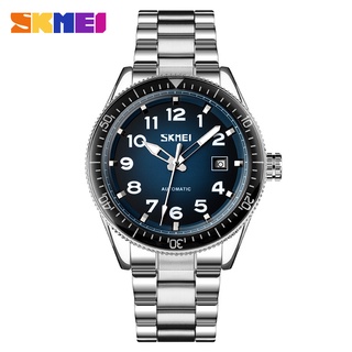 Skmei นาฬิกาข้อมืออัตโนมัติ สายสแตนเลส กันน้ํา สไตล์ทหาร แบรนด์หรู แฟชั่นนักธุรกิจ สําหรับผู้ชาย