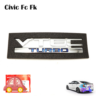 โลโก้ติดฝาท้าย "V-TEC TURBO" สีชุปโครเมี่ยม 1ขิ้น ของแท้ Honda  Civic FC FK 1.5 Turbo ปี2016 - 2019