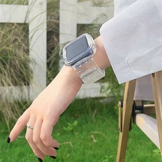 สินค้า เคส + สาย สําหรับ Smart Watch Sries 7 6 Band 40 มม. 44 มม. 45 มม. 41 มม. อุปกรณ์เสริม ซิลิโคนนุ่ม ใส สร้อยข้อมือ iWatch 5 4 3 SE 6 7