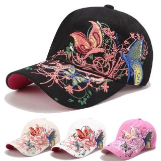 หมวกเบสบอล ปักลายผีเสื้อ ดอกไม้ ปรับขนาดได้ ระบายอากาศ แฟชั่นสำหรับผู้หญิง
