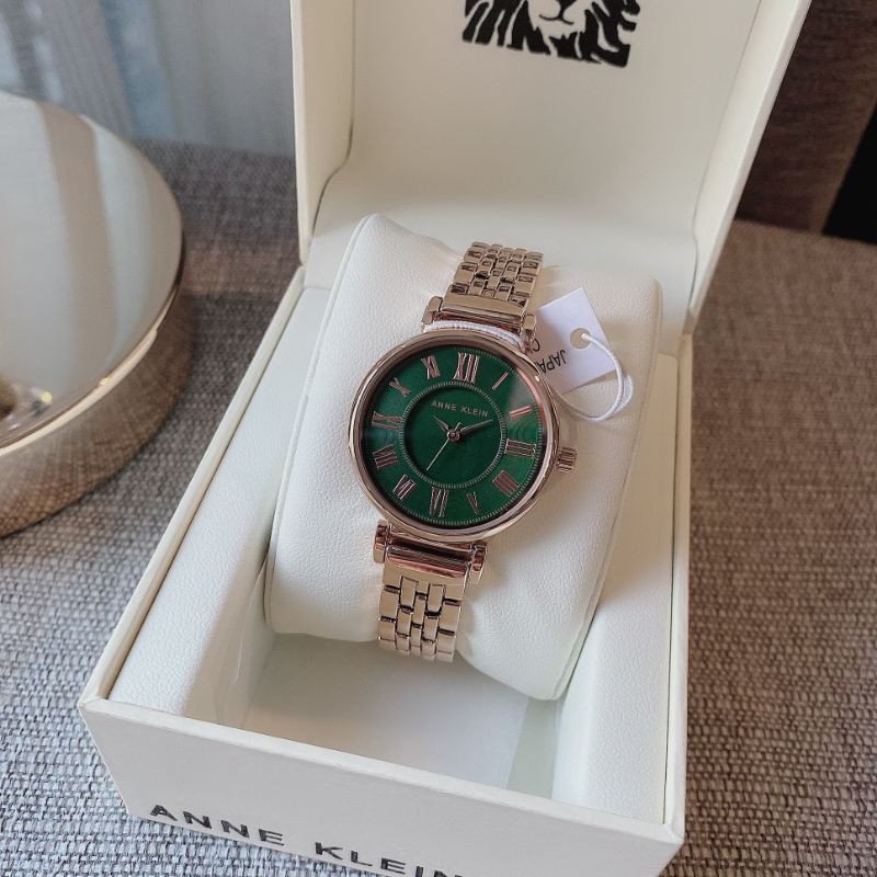 นาฬิกา-anne-klein-หน้าปัดสีเขียว-anne-klein-womens-ak-2158gnrg-rose-gold-tone-bracelet-watch