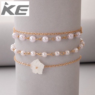 Anklet Flower Geometric Chain Triple Anklet Pearl Beaded Anklet Set for girls for women low pr