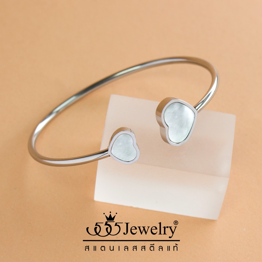 555jewelry-กำไลแฟชั่นผู้หญิง-ทรงตัว-c-ตกแต่งด้วยรูปหัวใจ-รุ่น-mnc-bg312-กำไลข้อมือสแตนเลส-กำไลข้อมือสวยๆ-bg4