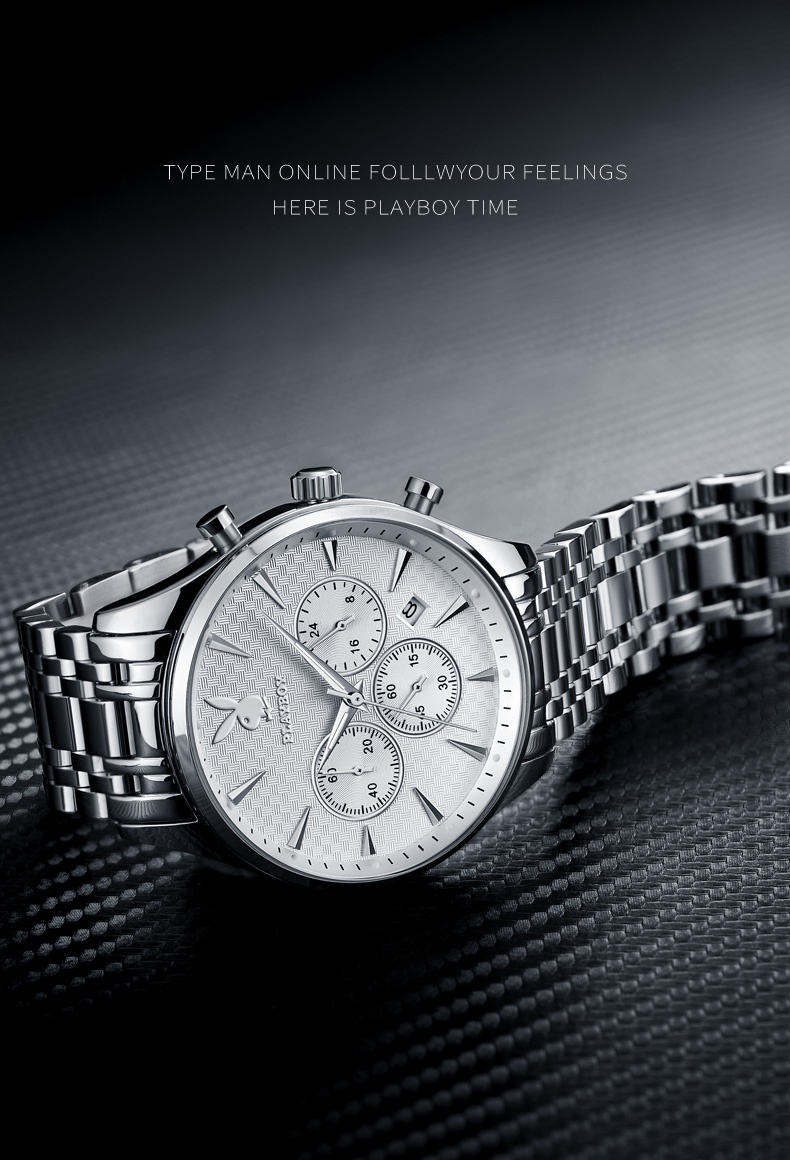รูปภาพรายละเอียดของ PLAYBOY นาฬิกาข้อมือควอตซ์ สายสเตนเลส กันน้ำ สำหรับผู้ชาย