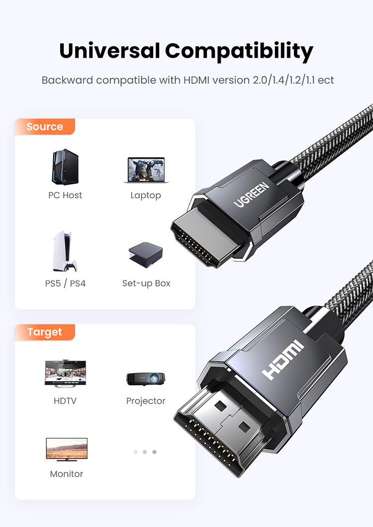 เกี่ยวกับ UGREEN สายเชื่อมต่อ HDMI 2.1 8k/60hz 4k/120hz 48gbps hdcp 2.2 HDMI สําหรับ ps 4