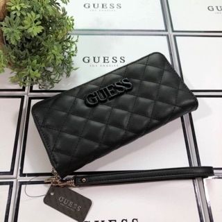 💞 GUESS WOMENS 2019 LONG WALLET 💞กระเป๋าสตางค์ใบยาวหนังนิ่ม สีดำ