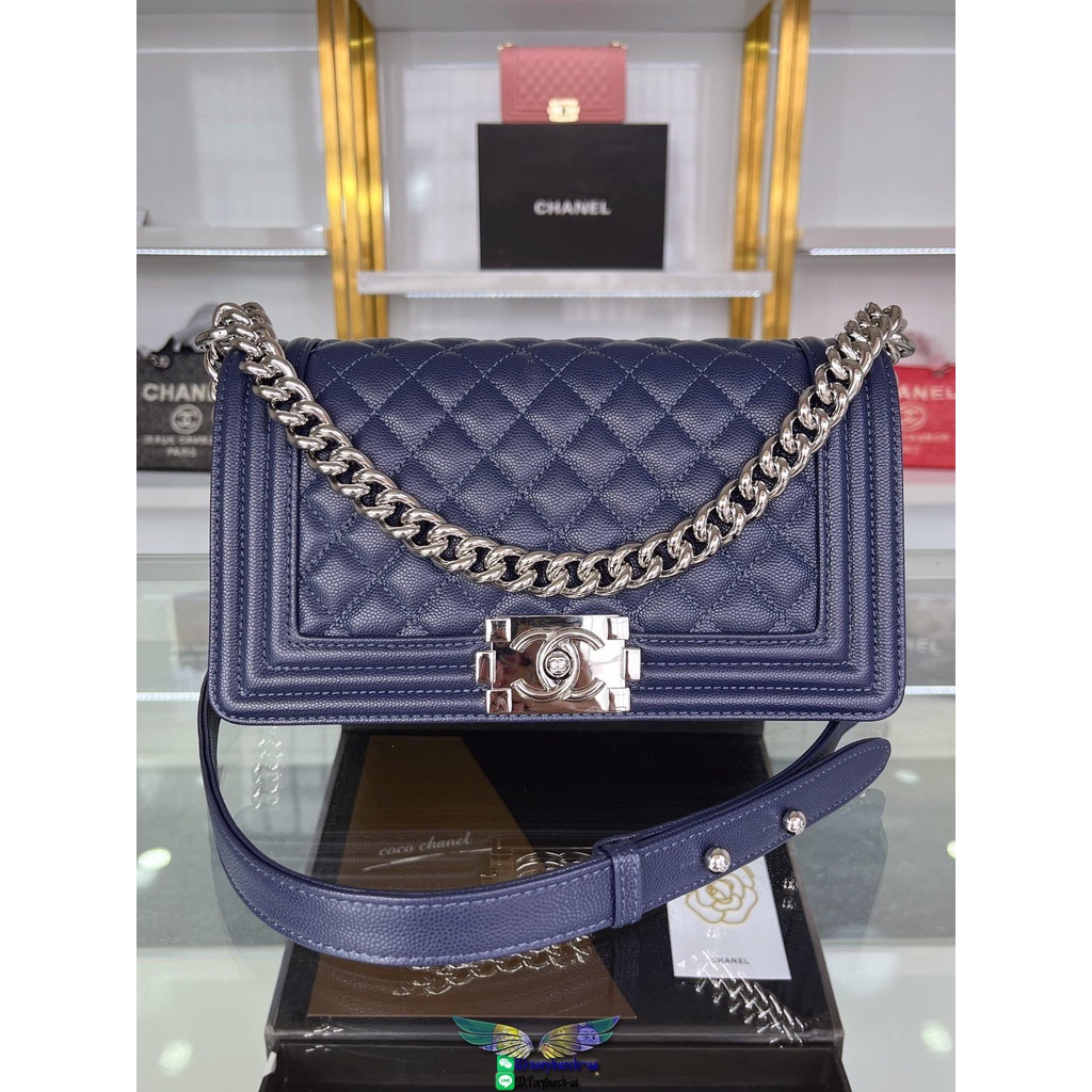 navy-ch-caviar-leboy-chain-sling-shoulder-crossbody-flap-messenger-bag-with-silver-buckle