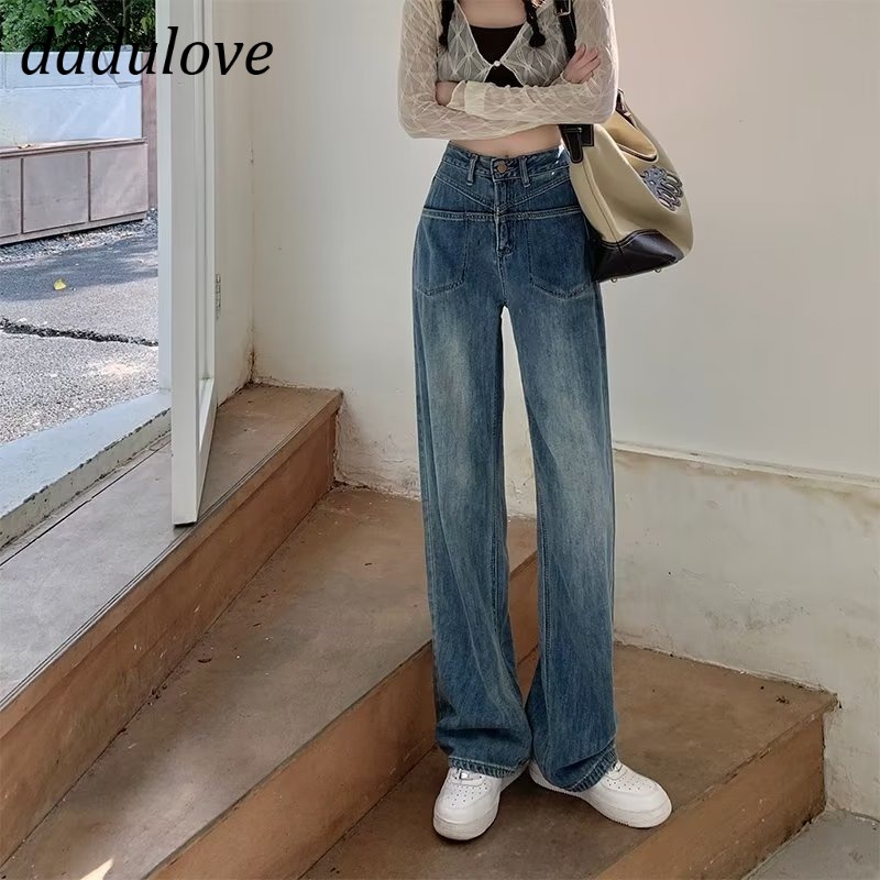 dadulove-new-korean-version-ins-retro-blue-straight-jeans-high-waist-wide-leg-pants-loose-fashion-womens-clothing