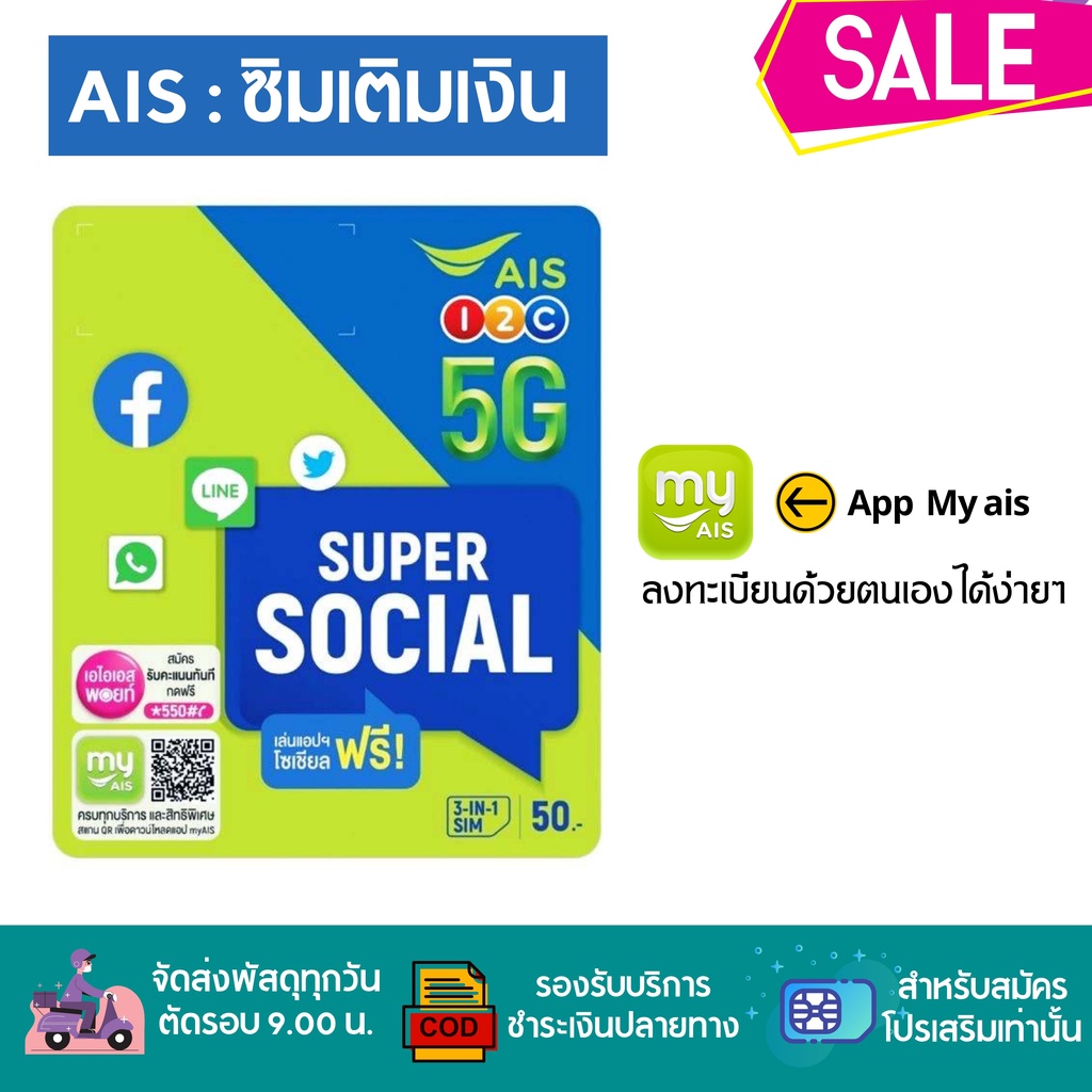 ภาพหน้าปกสินค้าซิม AIS ซิมเติมเงิน สำหรับสมัครโปร 4/15/20 Mbps ไม่อั้นไม่ลดสปีด สมัครโทรฟรีทุกค่ายได้