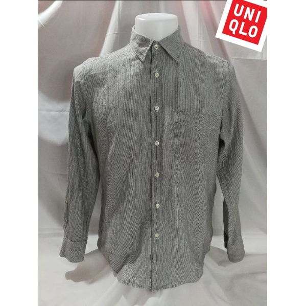 uniqlo-brand-2nd-hand-bk1-เสื้อเชิ้ตแขนยาวผ้าลินินผสมผ้าฝ้าย-linen-blend-ลินิน63-ฝ้าย37-sizel-แท้มือสองกระสอบนำเข้า