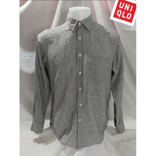 UNIQLO Brand_2nd hand(BK1) เสื้อเชิ้ตแขนยาวผ้าลินินผสมผ้าฝ้าย(Linen Blend) ลินิน63% ฝ้าย37%/SizeL/แท้มือสองกระสอบนำเข้า​