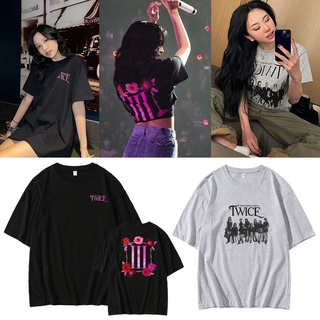 เสื้อยืดคอกลมKPOP ผ้าฝ้ายแขนสั้นเสื้อยืด TWICE 4TH WORLD TOUR Ⅲ Concert เดียวกันหลวมรอบคอเสื้อแขนสั้นผู้หญิง 2022 ฤดูร้อ