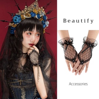 สินค้า 𝓑𝓮𝓪𝓾𝓽𝓲𝓯𝔂 ถุงมือลูกไม้ซีทรู มีสามสี ถุงมือเจ้าสาวเหมาะสำหรับใส่ออกงานคอสเพลย์