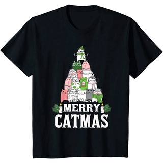 เสื้อยืดโอเวอร์ไซส์เสื้อยืด พิมพ์ลายแมวแฮปปี้ คริสต์มาส น่ารักS-4XL