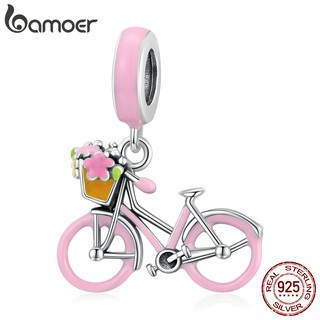 Bamoer Charms 925 Silver Pink Bicycle Shape 4.5Mm Aperture Fashion Accessories Suitable For Diy Bracelet Scc1975