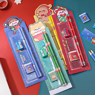 ใหม่ ชุดดินสอ มี5 ชิ้น ลายคริสต์มาส ดินสอ ยางลบ ลายคริสต์มาส ชุดสําหรับเด็กนักเรียน เครื่่องเขียน ดินสอ