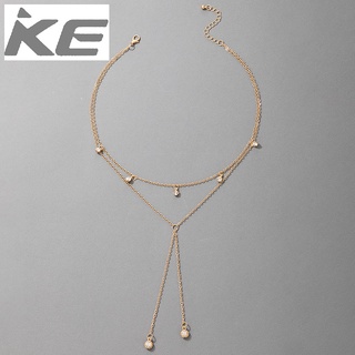 Jewelry Simple Diamond-encrusted chain gold double-layered necklace Alloy geometric multilayer