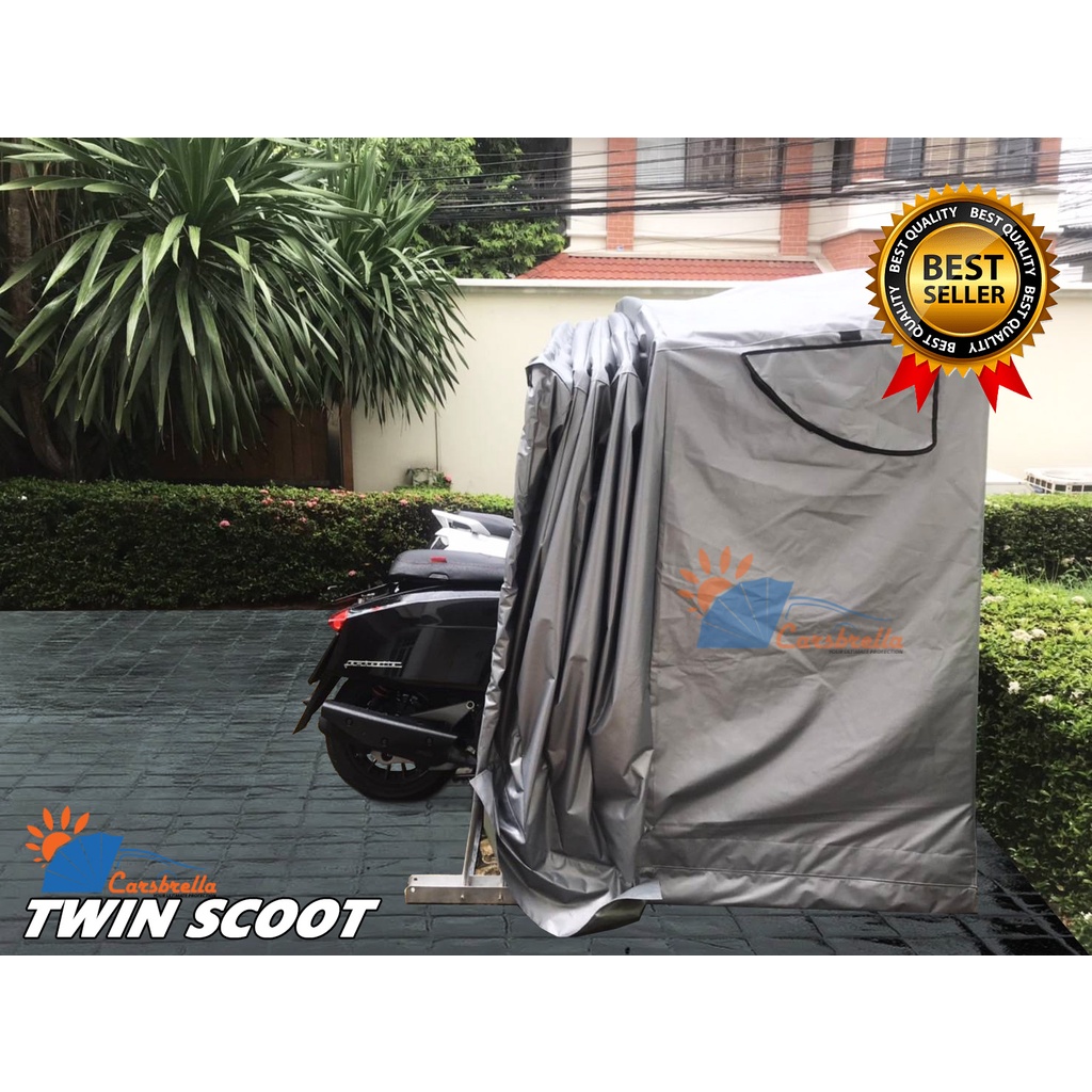 เต็นท์จอดรถมอเตอร์ไซค์-carsbrella-รุ่น-twin-scoot-สำหรับรถมอไซค์ที่มีขนาดเล็ก-คุ้มครองเต็มรูปแบบสําหรับยานพาหนะ-ของคุณ