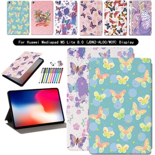 สําหรับ Huawei Mediapad M5 Lite 8.0 (JDN2-AL00 / W09) บาง ผีเสื้อ หนัง ฝาพับ สมาร์ทแท็บเล็ต เคสป้องกัน