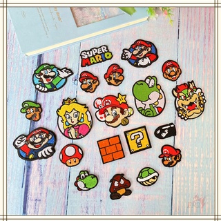 ✿ Super Mario Bros. แผ่นสติกเกอร์ มีกาวในตัว ✿ แผ่นแพทช์รีดติดเสื้อ ปักลาย DIY สําหรับตกแต่งเสื้อผ้า กระเป๋า 1 ชิ้น