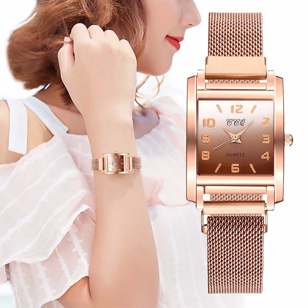 รูปภาพของนาฬิกาข้อมือ หน้าทรงสี่เหลี่ยม สายสเตนเลส สำหรับผู้หญิงลองเช็คราคา